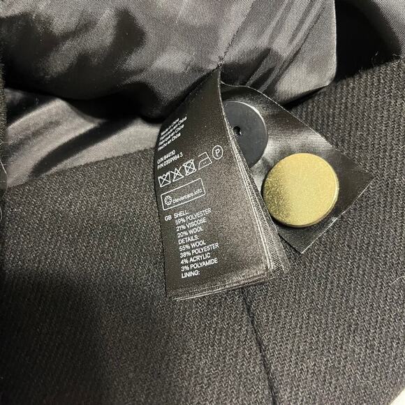 H&M Double Breasted Peacoat Wool Blend Jacket Black Gold Size 2 Buttons Warm Y2K - Picture 5 of 10